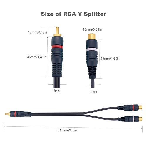 RCA Y Splitter Cable - 1 Male To 2 Female, Gold Plated, 8.5 Inches