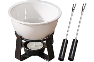 Chocolate Fondue Cup Ceramic Mini Fondue Set with 2 Dipping Forks and Metal Base for Cheese Chocolate Butter Caramel Dessert 