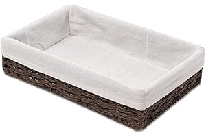 Rattan Storage Basket 12x8x3 Shallow Rectangular Woven Tray Rustic Multi-Use for Home Office Desktop Bathroom