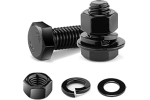 3/8-16 x 1 Hex Head Screw Bolt, Nuts, Flat & Lock Washers, 20Pcs 18-8 (304) Stainless Steel, Fully Threaded, Black Oxide by SG TZH