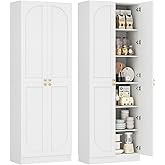 Cyclysio 80" Kitchen Pantry with 4 Soft Close Doors, Seamless Fit Wall | Extra Tall Arch Storage Cabinet with Adjustable Shelves, Freestanding Wood Cupboard for Dining Living Room Bathroom Furniture