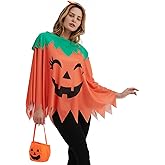 Easy Halloween Costumes Woman 2025 - Plus Size Pumpkin Ghost Evil Skeleton Spider Web Poncho with Headband,Adult Cosutme Set