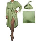 SUFEINI Maternity Robe and Matching Baby Swaddle Blanket Set, Mommy Robe with Receiving Blanket Girls Boys Sleepwear