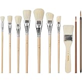 10 Pcs Pottery Glazing Brushes, Goat Hair Mop &amp; Blending Brush Set for Ceramics, Acrylic Painting, Clay - Soft Bristle Artist Tools for Pottery Wheel, Canvas, Kiln Firing