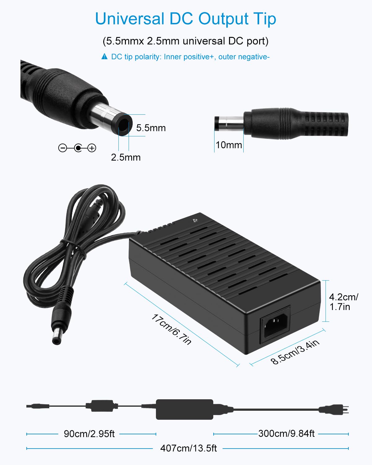 ALITOVE DC 24V 10A Power Supply AC Adapter 100-240V 50-60hz to 24 Volt Power Supply DC 10Amp 240W AC Power Adapter 5.5 x 2.1mm 2.5mm Barrel Plug for LED Strip CCTV Camera 3D Printer Massage Chair