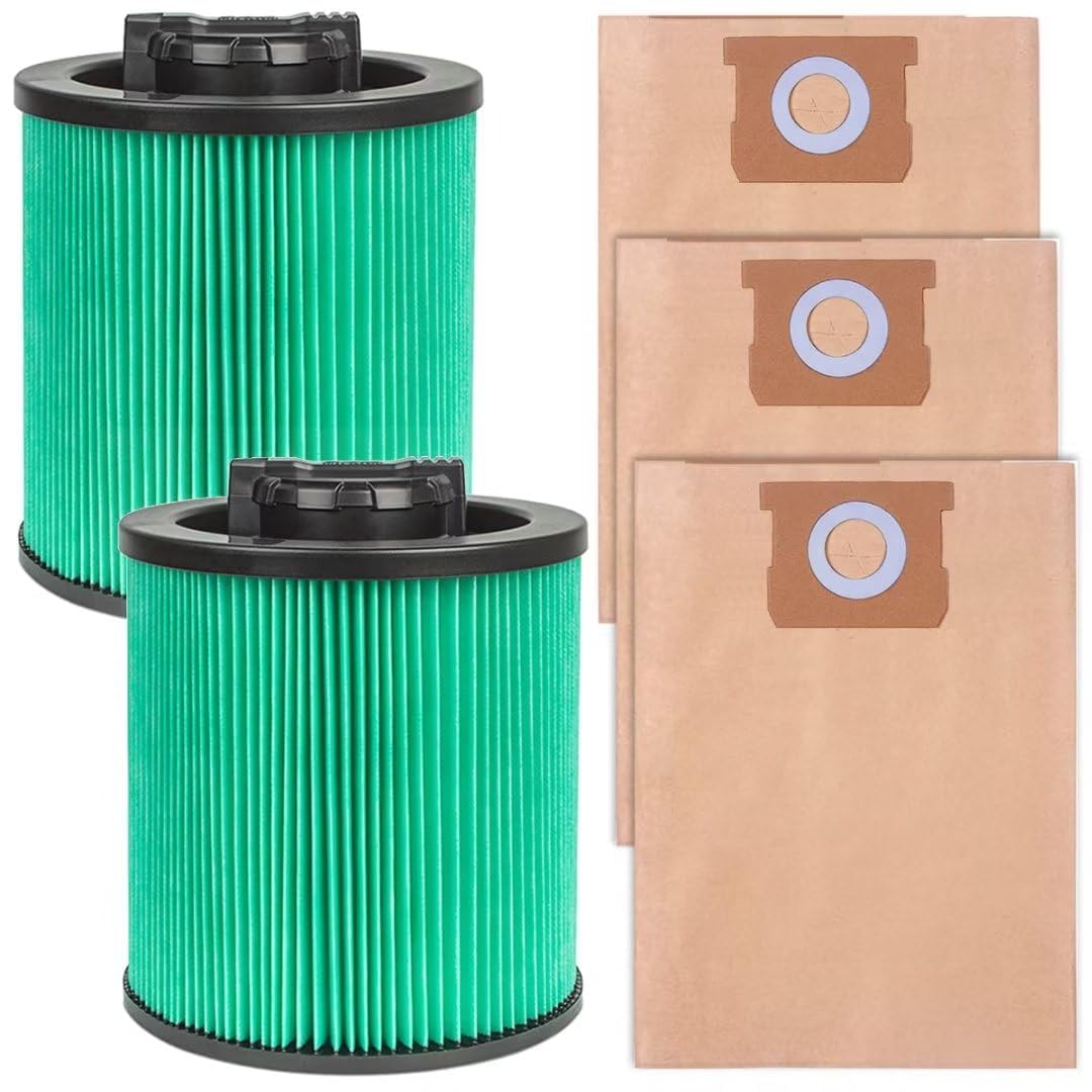 Photo 1 of 2 Pack DXVC6914 Premium HEPA Cartridge Vaccum Filter Compatible with DEWALT 9-16 Gallon Wet/Dry Vacuum, with 3 Pack DXVA19-4101 High Efficiency Replacement Filter Bags for DEWALT