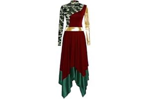 Winnrchan Women Metallic Liturgical Praise Dance Dress Long Sleeve Camouflage Print Worship Overlay Dance Costume