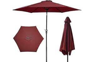 Elevon 9FT Deep Red Outdoor Patio Umbrella with Push Button Tilt and Crank, Beach Umbrella for Sun Shades, Market Umbrella with 6 Sturdy Metal Ribs, UV Resistant Waterproof for Garden