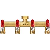 Yayamz 4 Way Garden Hose Splitter, 3/4" GHT Outdoor Water Spigot Splitter | Heavy Duty Solid Brass Body with Shut-off Valves &amp; Long Handles, Wide Spacing for Larger Timers,Vertical Outlet Reduce Stress