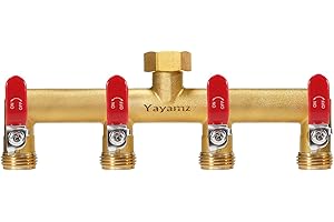 Yayamz Garden Hose Splitter, 3/4” Rust and Freeze Resistant Outdoor Hose Manifold with 4 Red Extra Long Handles Faucet Adapter-Heavy Duty Brass 4-Way Valve