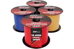GS Power 400ft CCA 18 Gauge Wire Automotive, 100ft Spool-4 Colors, 18 AWG 12v, Speaker Electrical Wire Low Voltage Primary for Car Stereo Audio Trailer Harness Hookup Wiring LED Light DIY