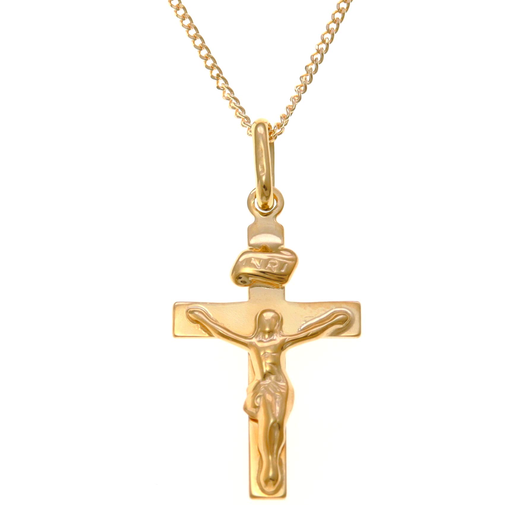Alexander Castle Solid 9ct Gold Crucifix Necklace for Women - Cross Necklace Pendant with 18" 9ct Gold Chain & Jewellery Gift Box - 22mm x 18mm