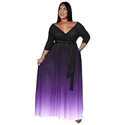 Runwind Plus Size Dress for Women 3/4 Sleeve V Neck