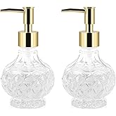 Retyion Glass Hand Soap Dispenser Bathroom with Rust Proof Pump for Kitchen Dish Soap, Hand Soap, Essential Oil & Lotion (2PCS New Gold)