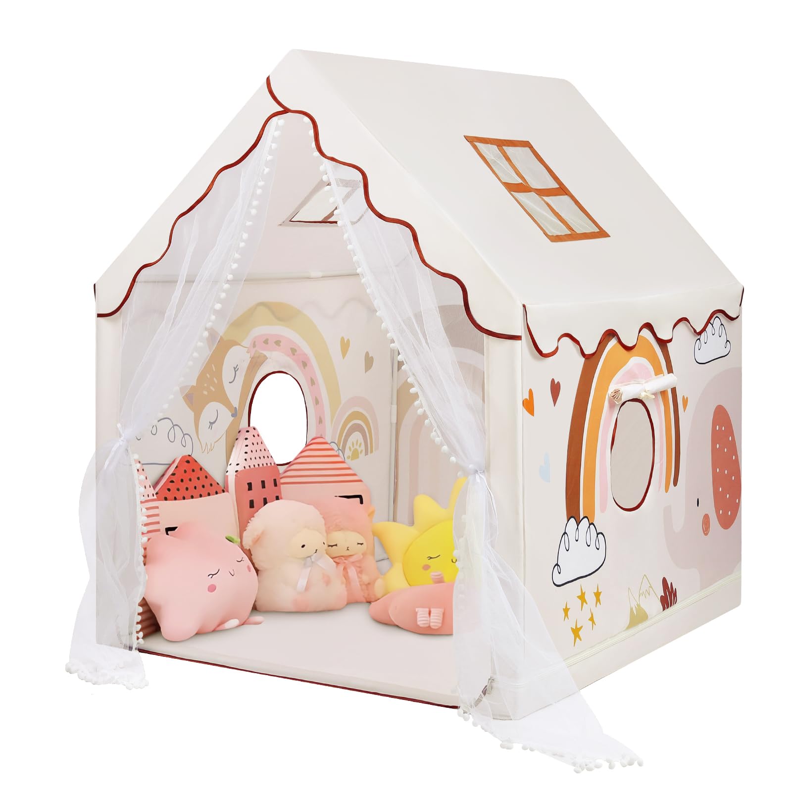 Kids Play Tent,Large Playhouse for Kids Toddler Indoor Outdoor,Princess Tent with Windows,Gift for Boys Girls Children-Boho Rainbow
