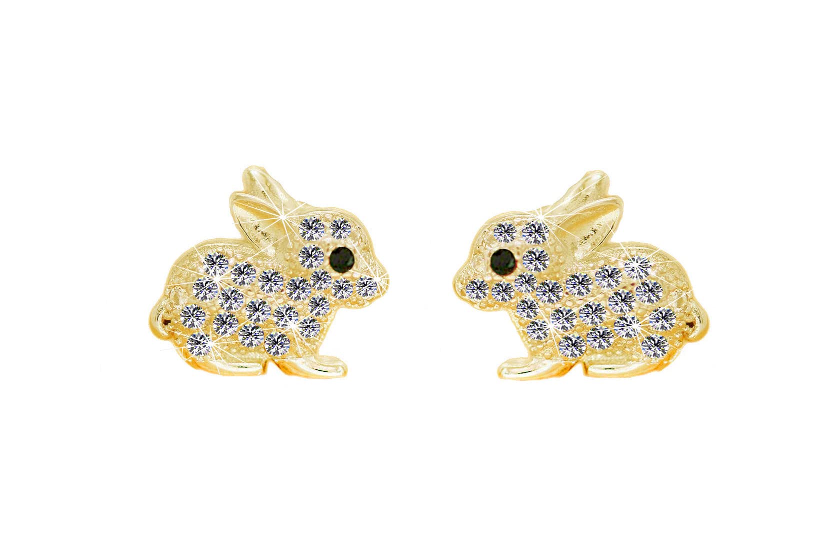 Kaguyo Silver Earrings for Women - rose gold 925 Sterling Silver Pave Zircons Cute Easter Bunny Stud Earrings for Women Girls and Kids - Birthday Gift