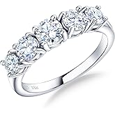 CAIDIKA 5 Stone Half Eternity Band Rings for Women Men Sterling Silver Wedding Ring, Moissanite/Sapphire/Ruby/Emerald Rings Birthday Jewelry Gift for Lover, Size 6 to 10