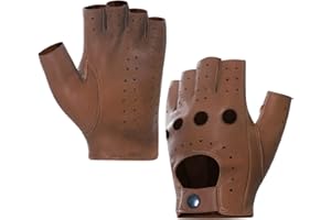 Harssidanzar Mens Fingerless Half Finger Leather Driving Gloves Lambskin Unlined Upgrade GM032US