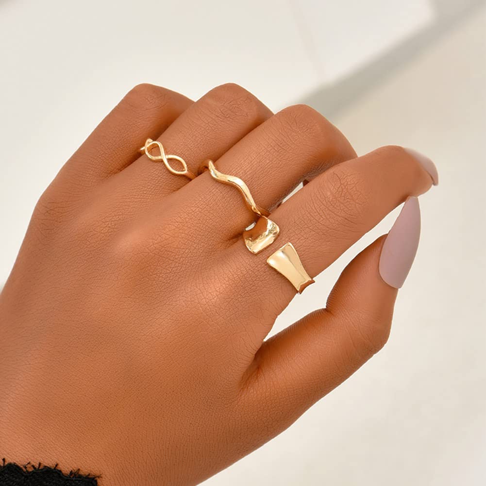 Wedity Snake Rose Crescent Knuckle Rings Set Metal Aperture Crystal Ring Gold Finger Joint Stackable Ring for Women and Girls (Rings E)