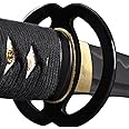 Handmade Sword – Japanese Samurai Katana Sword, Practical, Hand Forged, 1060 Carbon Steel, Heat Tempered, Full Tang, Sharp, Black Wooden Scabbard