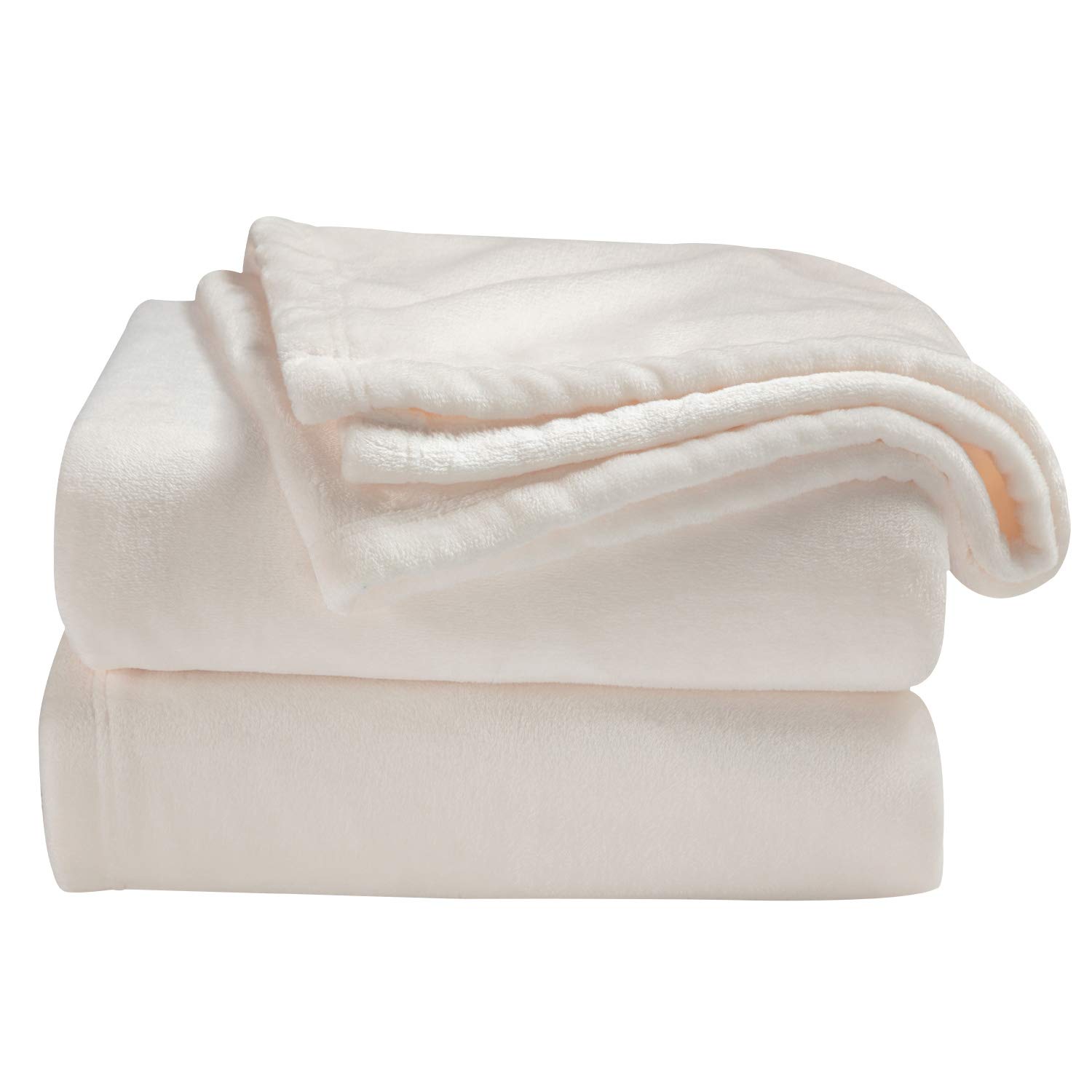 Bedsure Flannel Fleece Blanket Throw Size (50"x60"), Cream - Lightweight Blanket for Sofa, Couch, Bed, Camping, Travel - Super Soft Cozy Microfiber Blanket