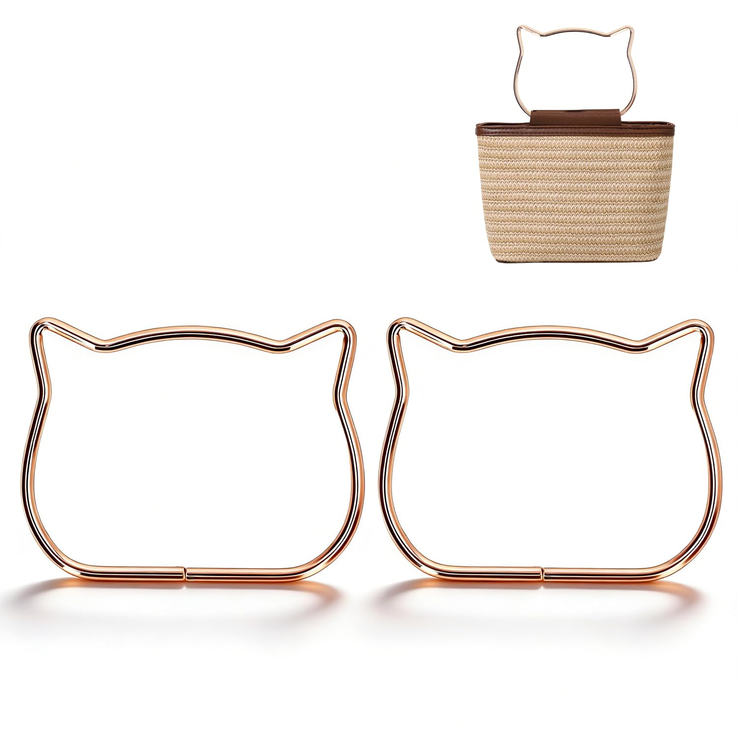 Tissting 2Pcs Metal Purse Handle, Cute Exquisite Cat Ears DIY Handbag Handles Frame Replacement for Bag DIY Making, Purse Making, Handle Replacement (4.1x3x0.2in)(Gold)