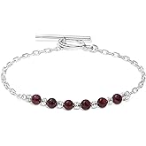 925 Sterling Silver Garnet Bracelet - Adjustable 16-18cm Chain, 4mm Round Beads - Garnet Womens Bracelets - January Birthstone - Perfect Anniversary and Valentines Day Gift