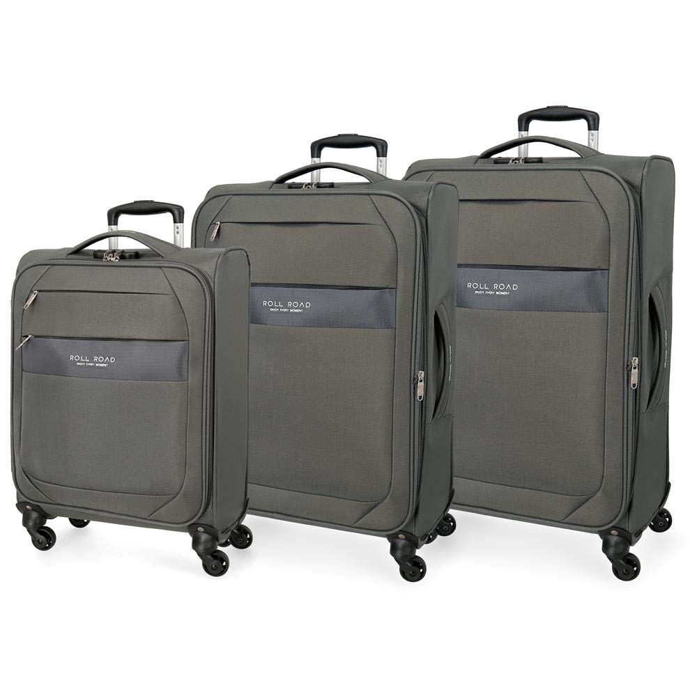 Roll Road Royce Grey Luggage Set 55/66/76 cm Soft Polyester Combination lock 196L 4 Wheels Hand Luggage