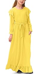 Kids Girl Yellow Casual Tie Front Crew Neck Elegant