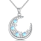 SHINYKEND Moon and Star Necklace, 925 Sterling Silver Moonstone Pendant Jewelry Gifts for Women Girls Daughter 18+2’’