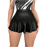SHENHE Women's Sexy Faux Leather Y2k Ruffle Mini Skirt Skort High Waist Party Club Shorts
