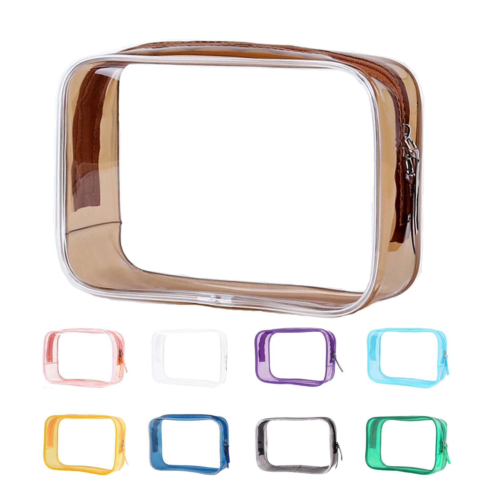 Photo 1 of Clear Pouch Small, Makeup Bag, 6.6"x2.3"x4.7" Size TSA Approved Toiletry Bag, Clear Travel Bags for Toiletries, Cosmetic Bag for Women and Men Small-1 Pack Coffee