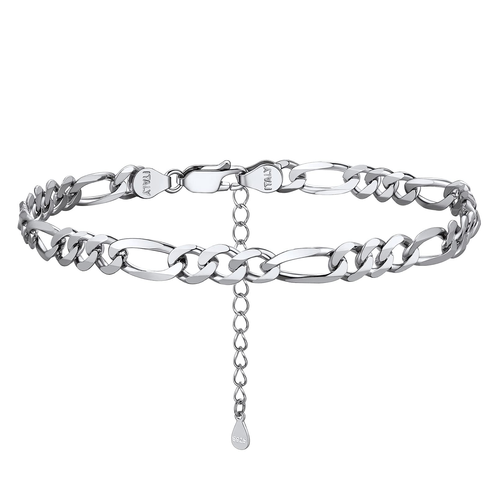 PROSILVER Women Sterling Silver Anklet, S925 Silver Ankle Bracelet 5MM Figaro Foot Chain for Beach Summer - Send Gift Box