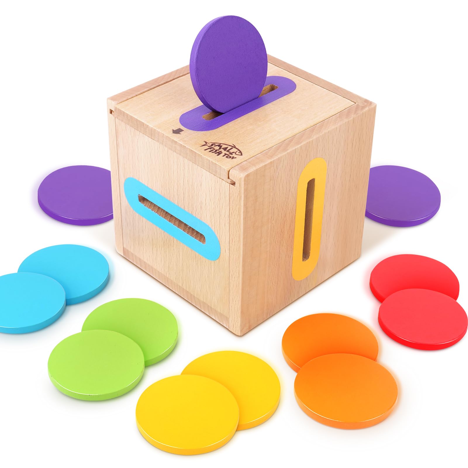 Montessori Toys for 1 2 3 Year Old: Fine Motor Wooden Color Sorting Sensory Toy for Toddlers 1-3 Year Old, Object Permanence Wooden Learning Matching Game, Travel Baby Boys Girls Easter Gifts