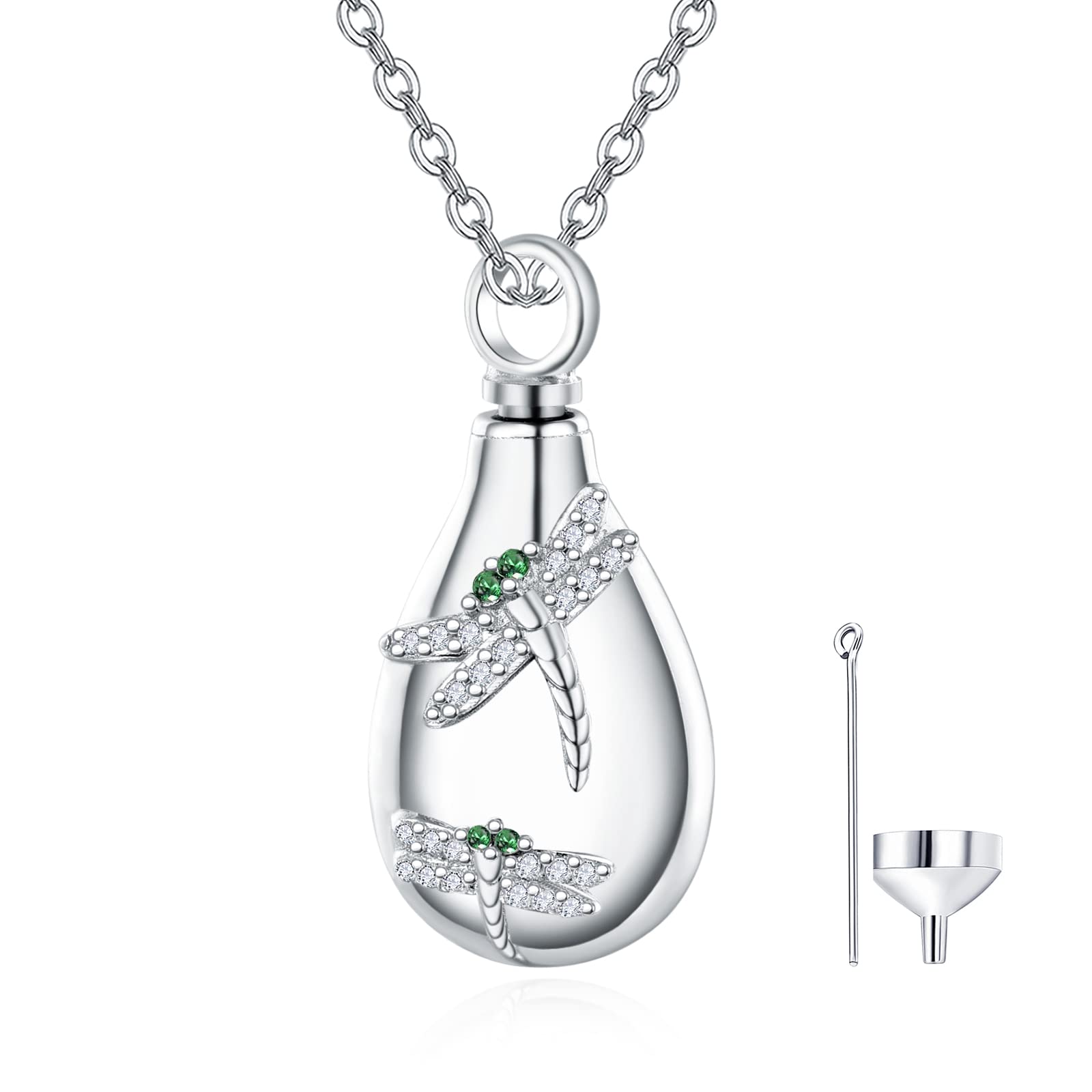 KINGWHYTE Dragonfly Ashes Necklace 925 Sterling Silver Urn Necklace for Ashes Animal Keepsake Cremation Jewelry Memory with Funnel Filler Kit