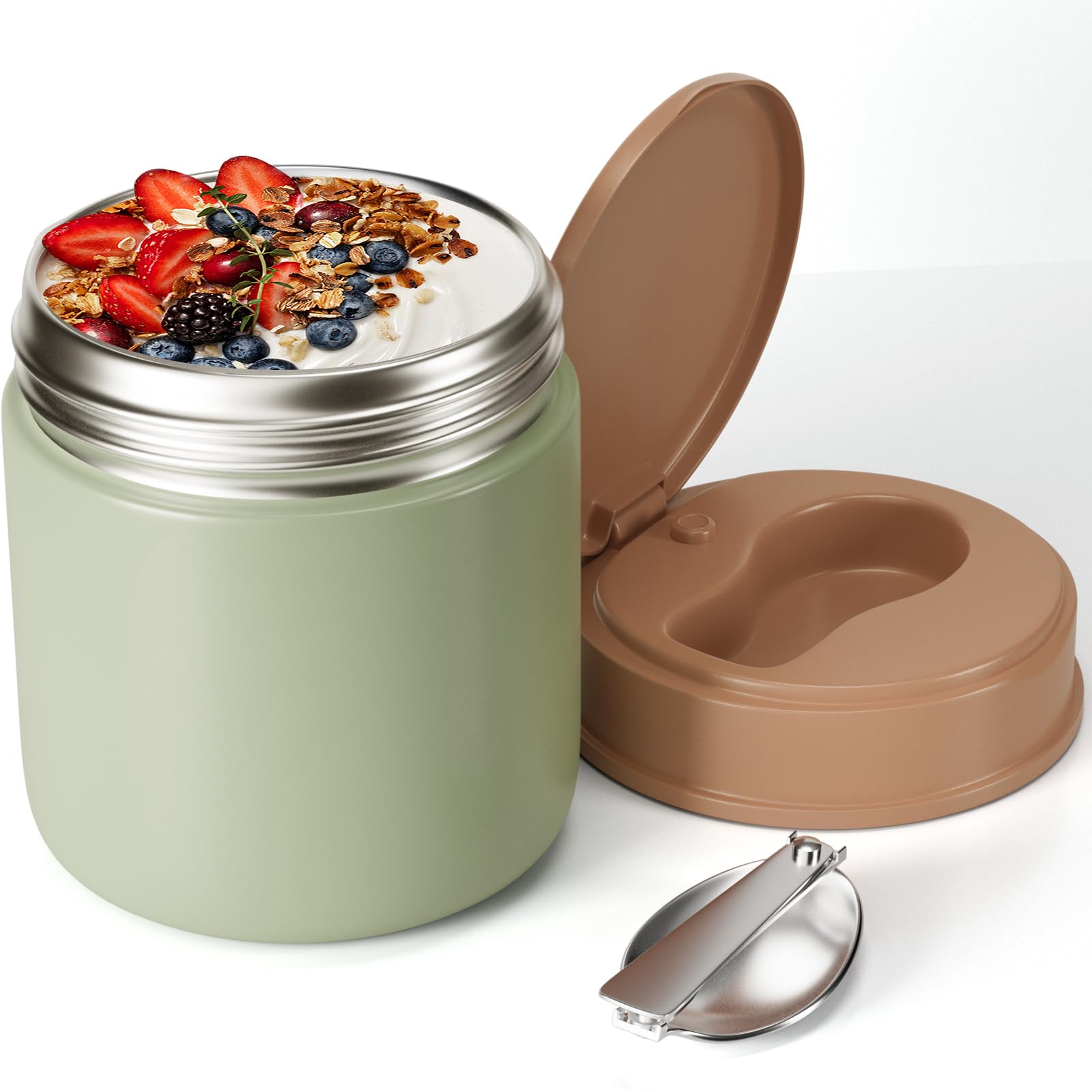 Photo 1 of Insulated Food Jar for Kids - 15.2 Oz, Thermo for Hot Food, Soup Thermo, Insulated Food Container, Termos Para Comida Caliente, Width Mouth Stainless Steel Lunch Box with Spoon, Green