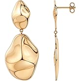 HighSpark Teardrop Dangle Earrings for Women | 18k Gold Plated Statement Hammered Textured Earrings | Jewelry Gift