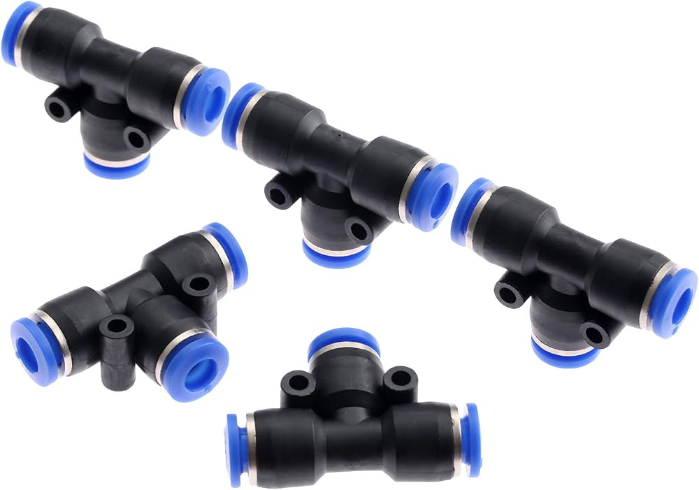 MUXSAM 5pcs 6mm PE6 Pneumatic T-Junction Air Hose 3 Way Quick Connector Fittings