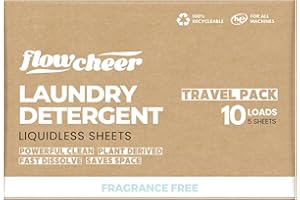 Flowcheer Laundry Detergent Sheets Travel Pack - 5 sheets 10 Loads Unscented, travel laundry detergent, Camping Traveling, No Plastic Jug, All Washing Machines, Hand Washing