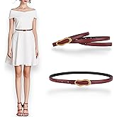 CaserBay Women's Belt Slim Skinny Genuine Leather Belt For Dress Pants, Gold Bronze Oval Organic Shape Buckle Soft Waistband