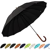 SoulRain 16 Ribs 48" Stick Umbrella Auto Open Solid Color Fashionable and Simple，Arc Classic Wood Handle，Windproof Unbreakable Stick Rain Umbrella