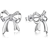 DAYBYDAY Bow Earrings Cubic Zirconia Ribbon Stud Earrings for Women 925 Sterling Silver/Yellow Gold Plated Bow Tie Earrings Cute Jewelry (with Gift Box)