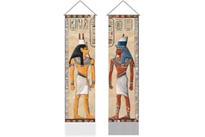 AHANDMAKER 2Pcs Ancient Egyptian Tapestry, Pharaohs and Hieroglyphs Long Vertical Tapestry Wall Hanging, Retro Egypt Theme Ta