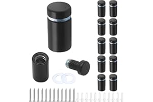 Seimneire 12 Pcs Black 1/2 Inch x 1 Inch Standoff Screws, Stainless Steel Standoff Screws Standoff Mounting Hardware, Acrylic Sign Standoffs Small Glass Spacers for Hanging Picture Photo