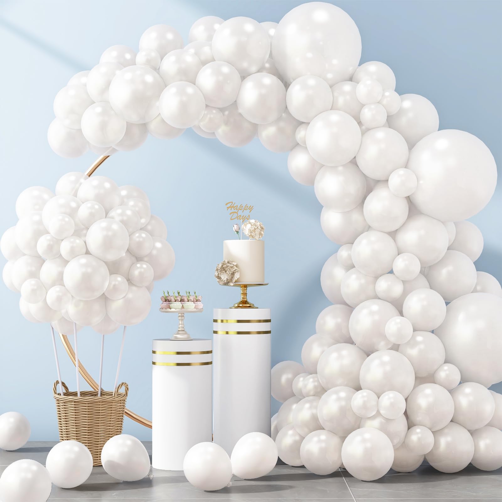 Photo 1 of RUBFAC 129pcs Pearl White Balloons Different Sizes 18 12 10 5 Inch for Garland Arch Kit, Latex Balloon for Wedding Engagement Anniversary Bridal Baby Shower Birthday Party Decoration
