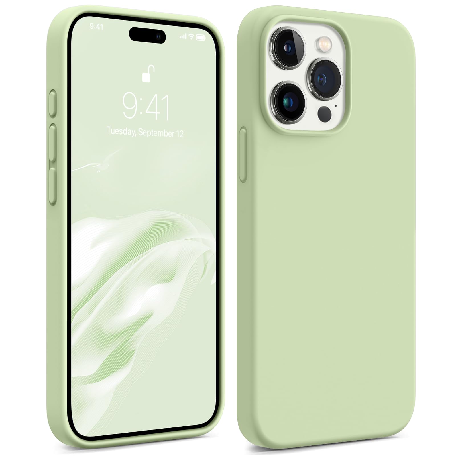 AOTESIER Compatible with iPhone 15 Pro Max Case, [Military Shockproof Protection] Silicone Phone Case Anti-Scratch Soft Microfiber Lining Flexible Bumper Case, 6.7 inch, Pale Green