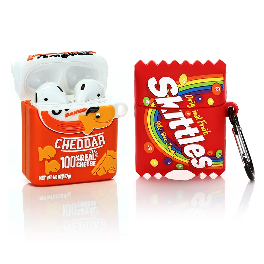 Photo 1 of (2 Pack) Cute Airpods 1/2 Case Silicone Cover with Keychain, Cartoon Skin Design Headphones Charging Case Protective Cover Accessories Kits Compatible for Airpods 1 and 2 (Goldfish+Candy)