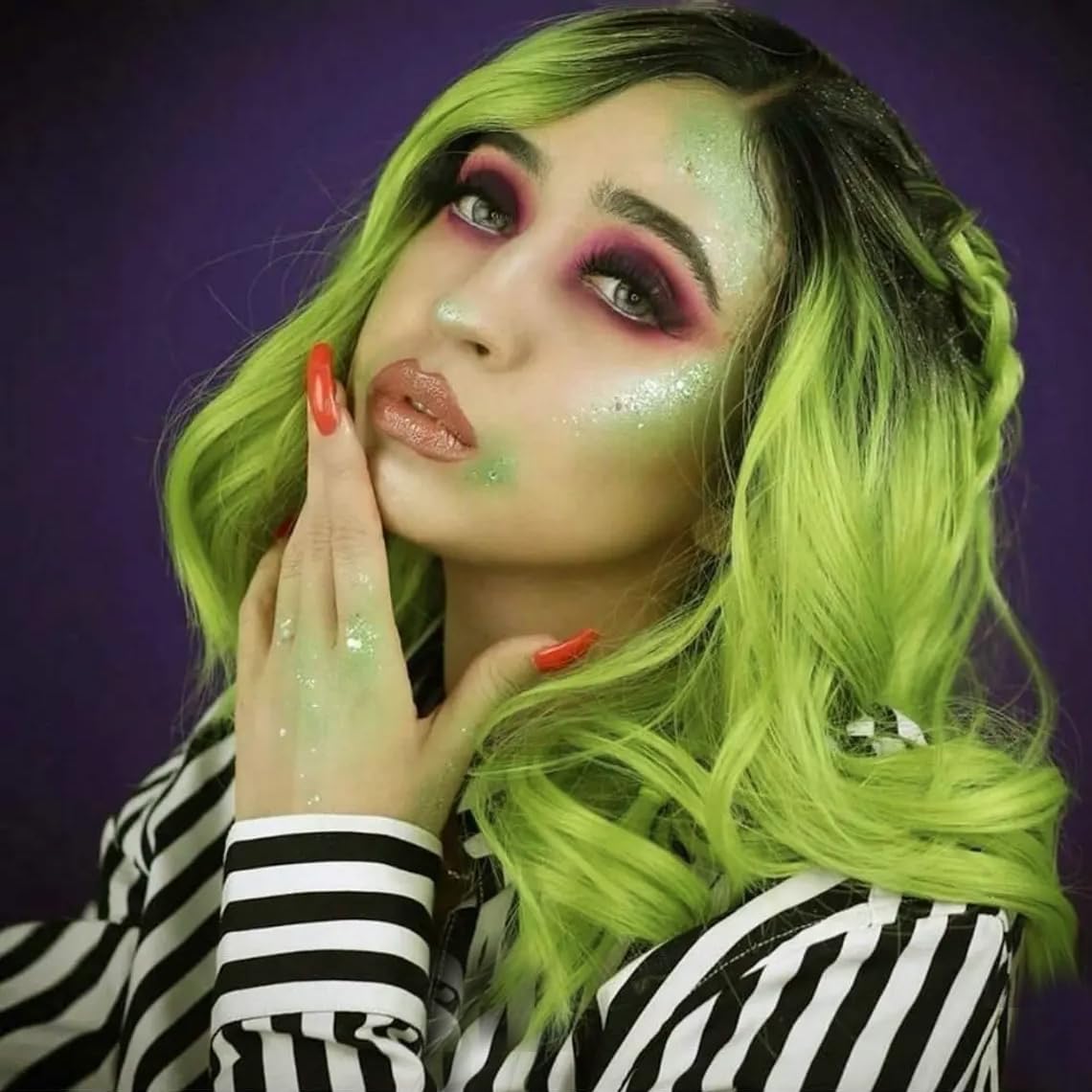 PORSMEER Ombre Green Wig Short Curly Wavy Bob Wig for Women Cosplay Costume Party Wig Cap Included,14 Inches — image 1