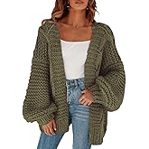 Cicy Bell Women's Open Front Chunky Knit Cardigan Loose Lantern Sleeve Oversized Sweater Coats