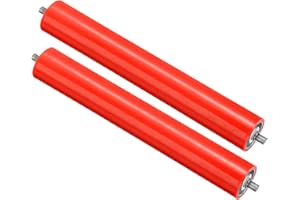 PATIKIL Polyurethane Coated Conveyor Roller 2.4" Diameter 16" Length, 2 Pack Stainless Steel Transmission Replacement Part Galvanized End, Red